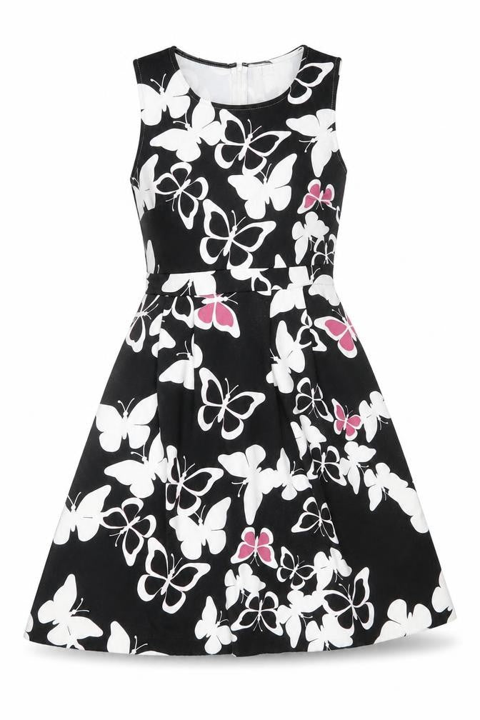 Body Flirt Womens Black Geometric Polyester Fit & Flare Size 8 Round Neck Zip - Butterfly Pattern