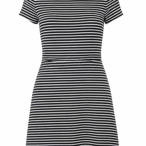 Dorothy Perkins Womens Black Striped Polyester Fit & Flare Size 10 Round Neck Zip