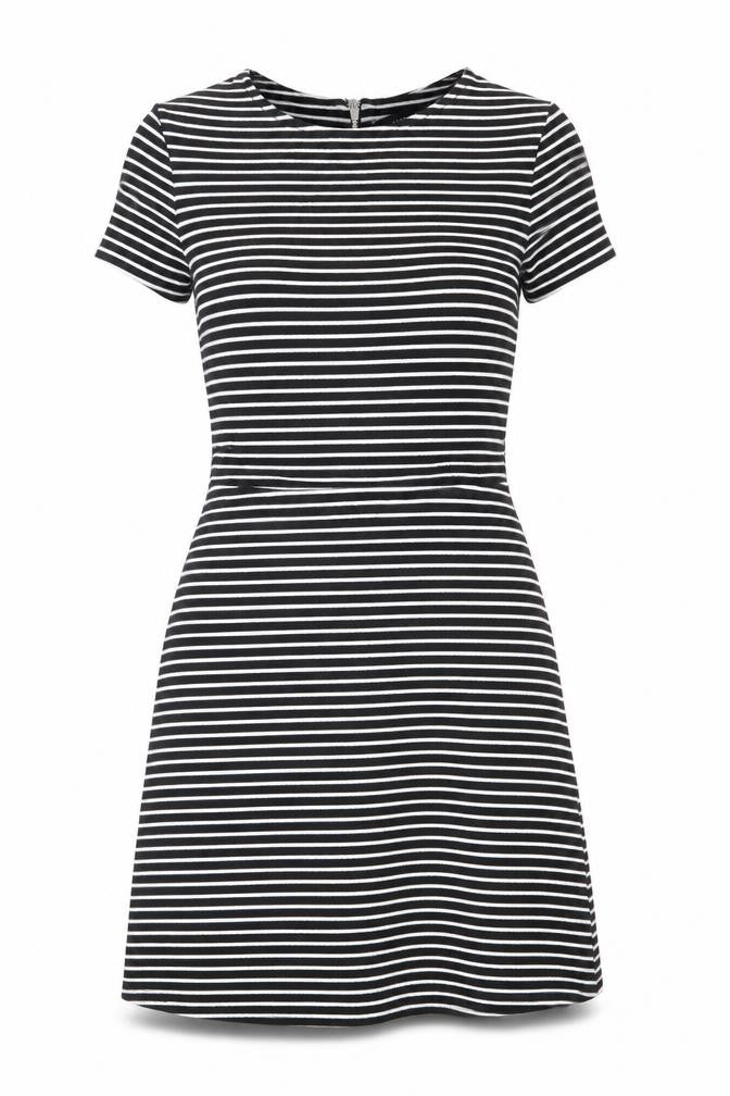 Dorothy Perkins Womens Black Striped Polyester Fit & Flare Size 10 Round Neck Zip