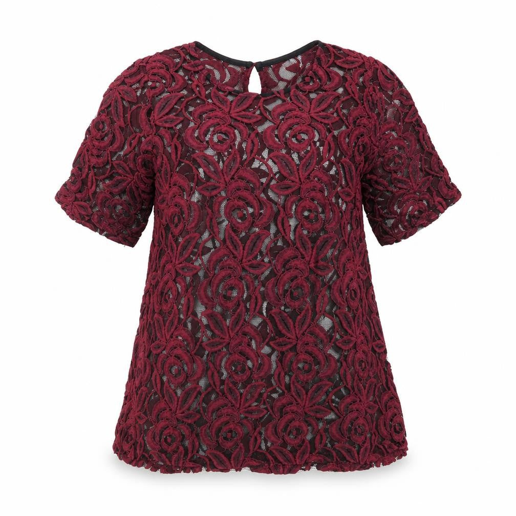 Pins and Needles Womens Red Floral Cotton Basic T-Shirt Size S Scoop Neck