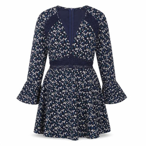 Boohoo Womens Blue Floral Polyester Fit & Flare Size 8 V-Neck Zip
