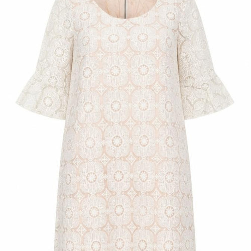 M&Co Womens Ivory Geometric Nylon A-Line Size 14 Round Neck Zip