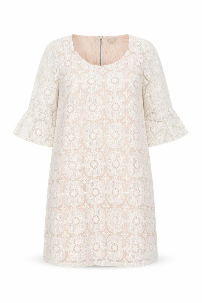 M&Co Womens Ivory Geometric Nylon A-Line Size 14 Round Neck Zip