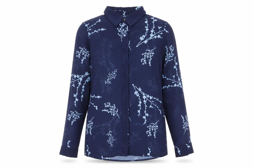 Sonsandar Womens Blue Floral Polyester Basic Button-Up Size 8 Collared