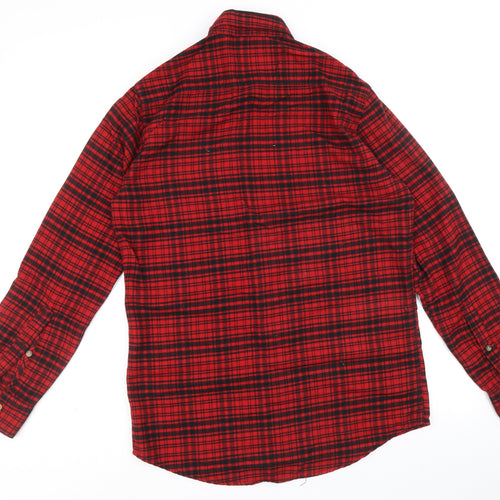 Topman Mens Red Check Polyester Button-Up Size S Collared Button