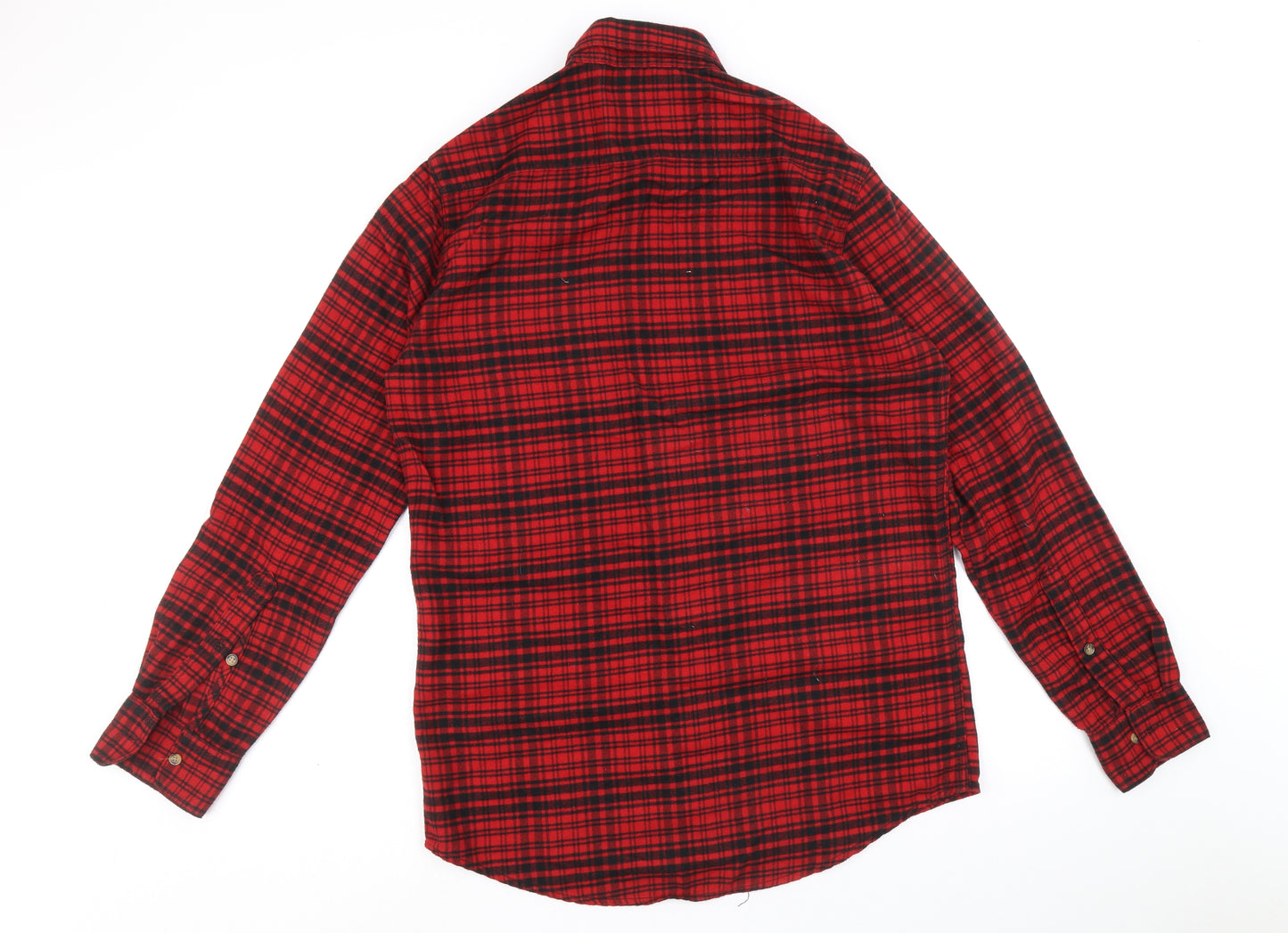 Topman Mens Red Check Polyester Button-Up Size S Collared Button