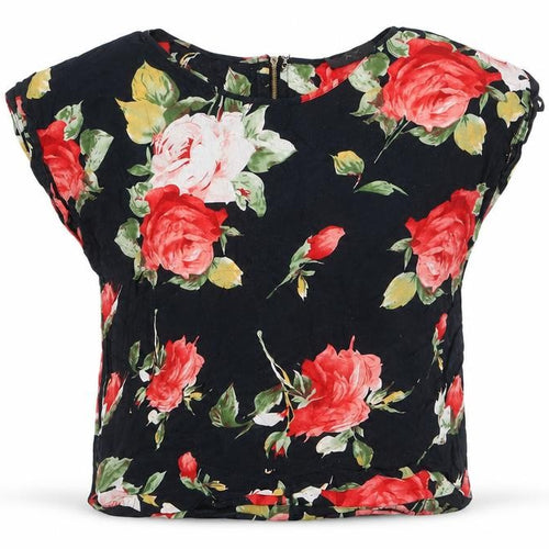 AX Paris Womens Black Floral 100% Cotton Basic T-Shirt Size 10 Scoop Neck
