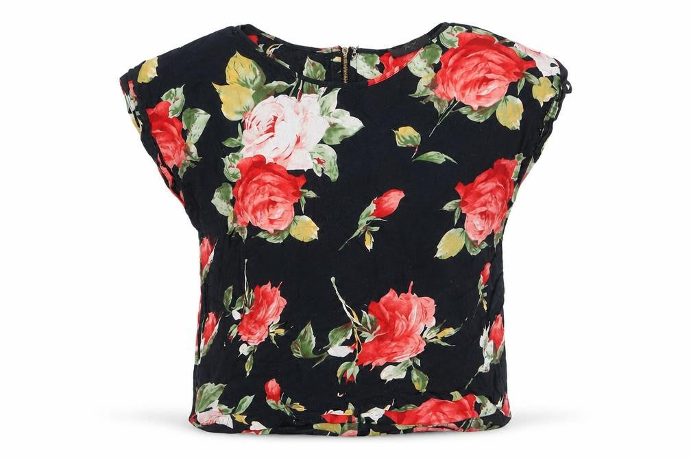 AX Paris Womens Black Floral 100% Cotton Basic T-Shirt Size 10 Scoop Neck
