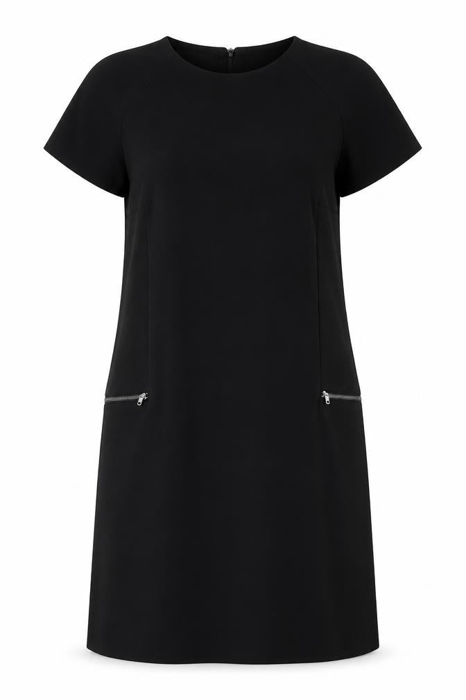 Front view of Next women’s black polyester a-line, size UK 12, round neck zip