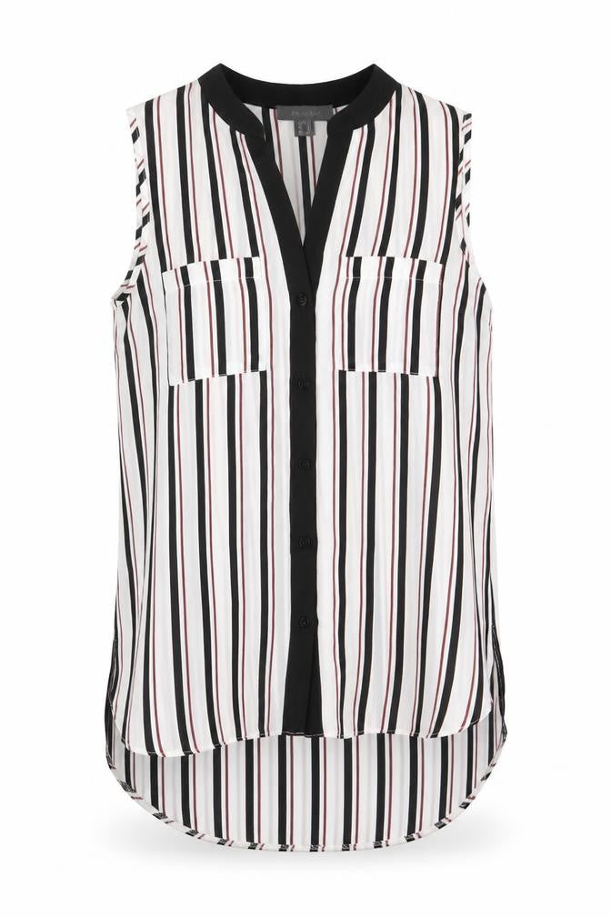 Primark Womens White Striped Polyester Basic Button-Up Size 8 V-Neck