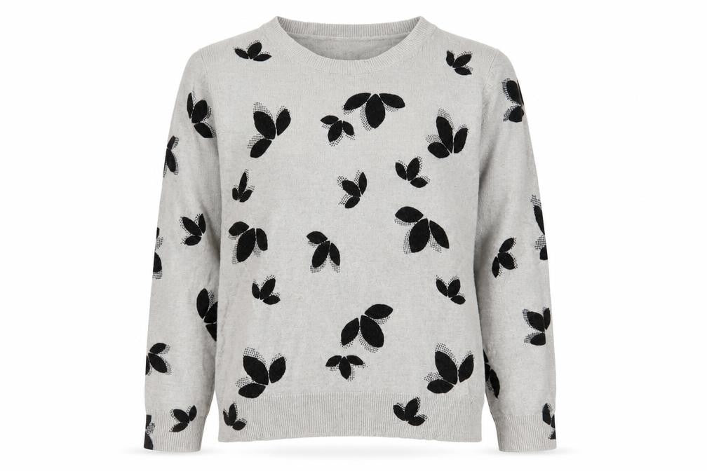 Marks and Spencer Womens Grey Round Neck Floral Acrylic Pullover Jumper Size 10
