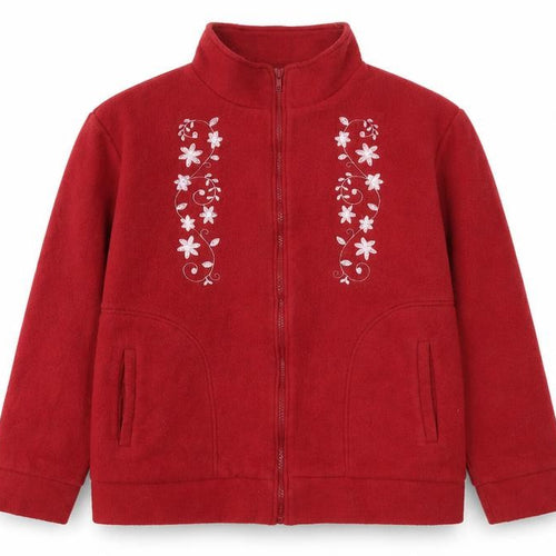 Anne De Lancay Womens Red Jacket Size M Zip - Flower Detail