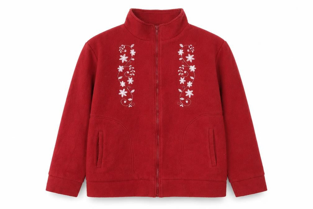 Anne De Lancay Womens Red Jacket Size M Zip - Flower Detail