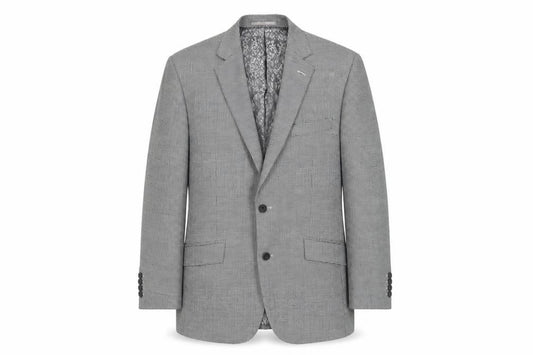 Front view of Skopes men’s blue geometric wool jacket suit jacket, size 40, regular