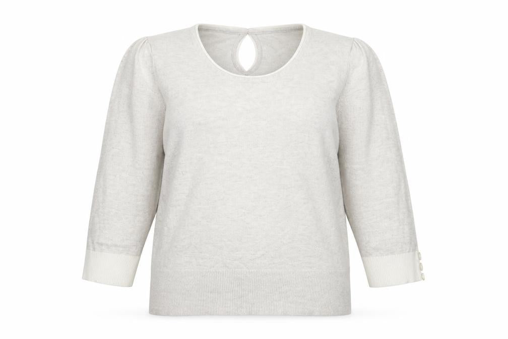 Front view of M&Co women’s beige round neck acrylic jumper, size UK 12