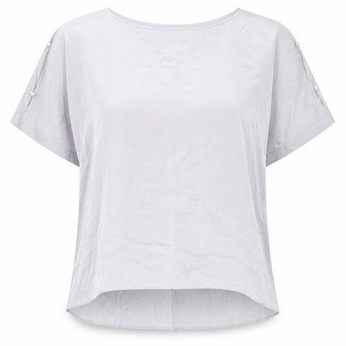 Dorothy Perkins Womens Grey Striped Polyester Basic T-Shirt Size 20 Boat Neck - Split Sleeve Pearl Detail