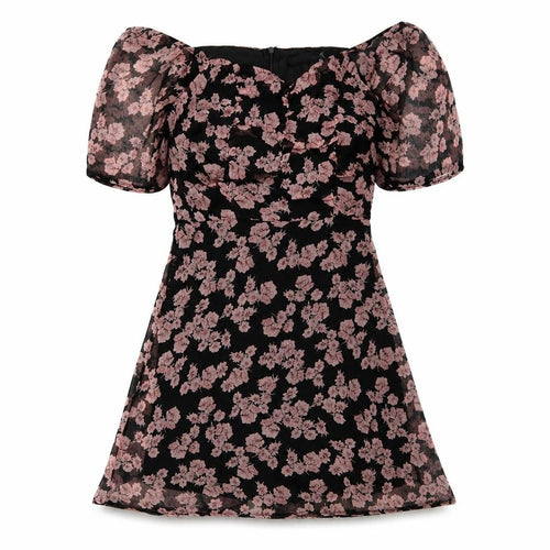 Missguided Womens Black Floral Polyester Trapeze & Swing Size 6 Off the Shoulder Zip