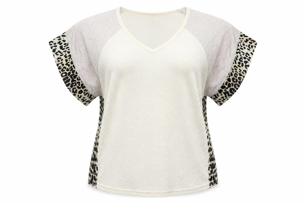 SHEILAY Womens Multicoloured Animal Print Polyester Basic Blouse Size L V-Neck - Leopard Pattern