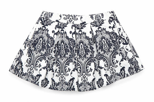 Front view of Boohoo women’s black geometric polyester tulip skirt, size UK 10