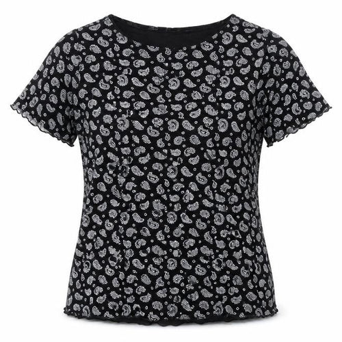 Preworn Womens Black Paisley Nylon Basic T-Shirt Size M Boat Neck