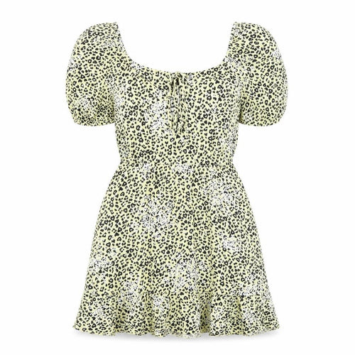 Miss Selfridge Womens Yellow Animal Print Viscose Fit & Flare Size 6 Round Neck Drawstring - Leopard Pattern