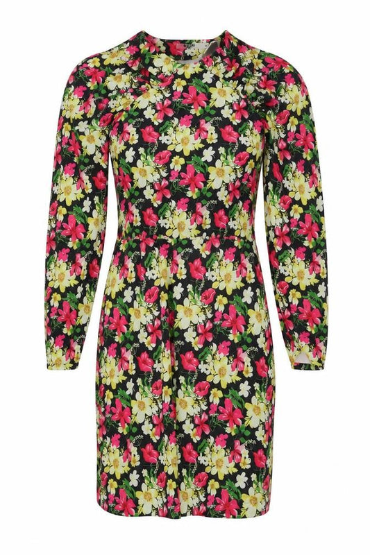 Front view of NA-KD women’s multicoloured floral polyester a-line, size UK 6, round neck pullover