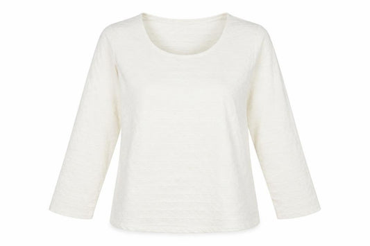 Front view of Marks & Spencer women’s ivory polyester basic blouse, size UK 12, scoop neck