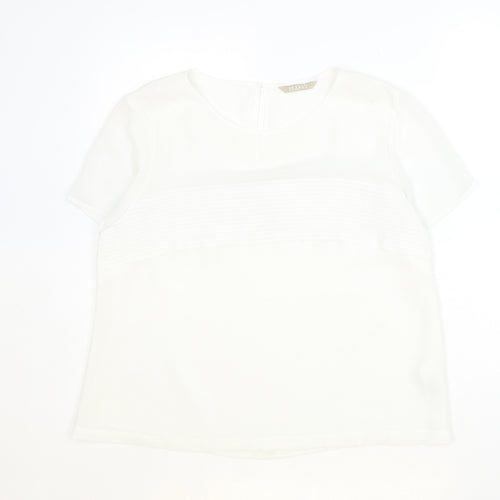 Planet Womens Ivory Polyester Basic T-Shirt Size 14 Round Neck