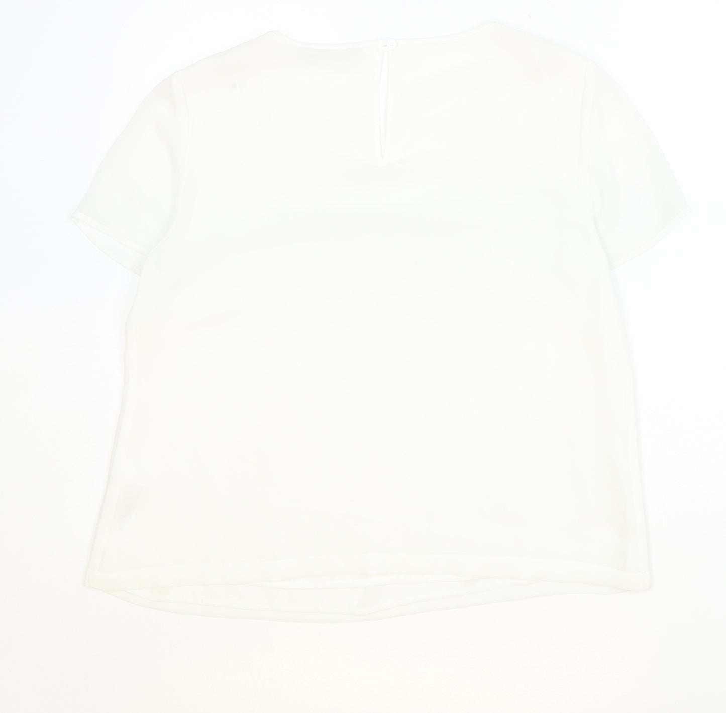 Planet Womens Ivory Polyester Basic T-Shirt Size 14 Round Neck