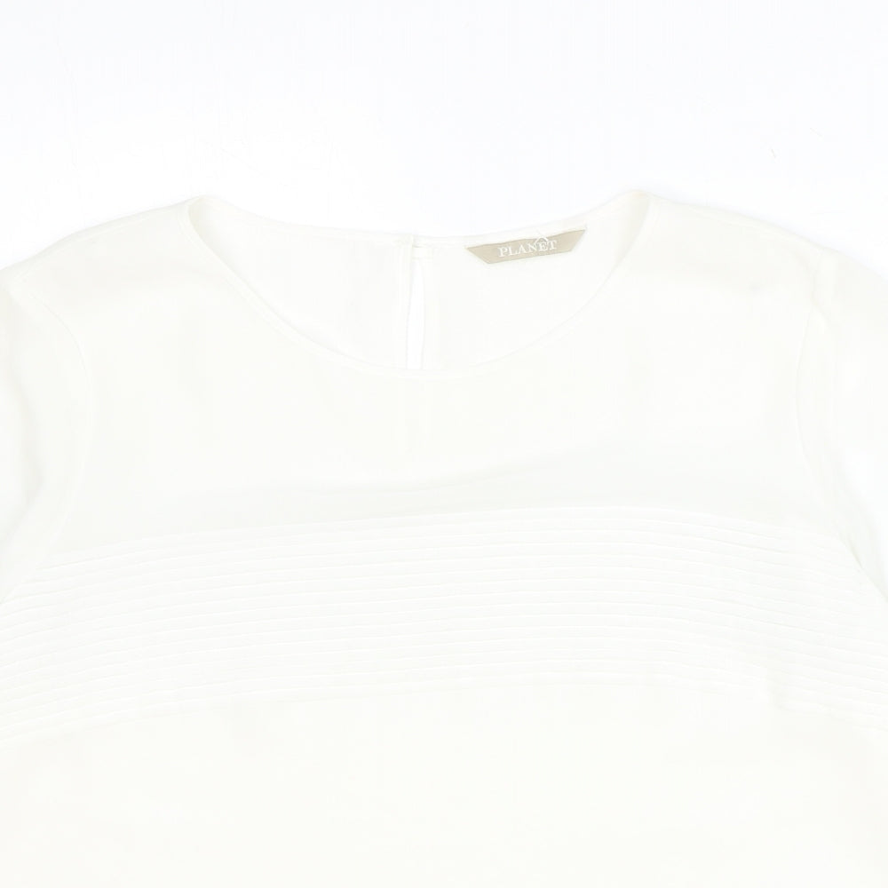 Planet Womens Ivory Polyester Basic T-Shirt Size 14 Round Neck