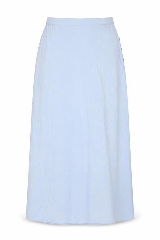 Front view of Simply Classic women’s blue polyester peasant skirt, size UK 12, button