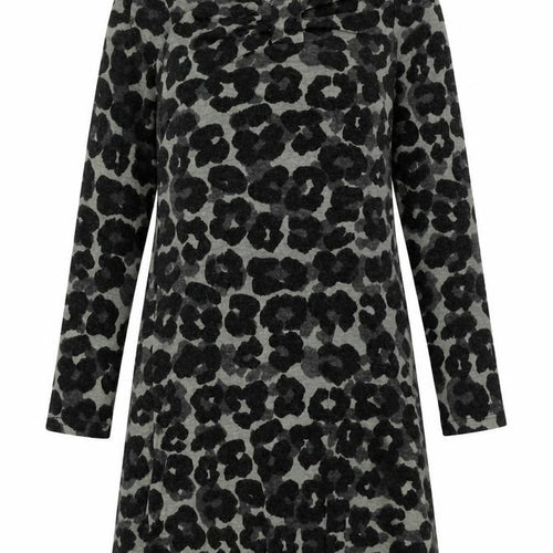 Vegas Womens Black Animal Print Acrylic A-Line Size S Round Neck Pullover - Leopard Pattern Size S/M