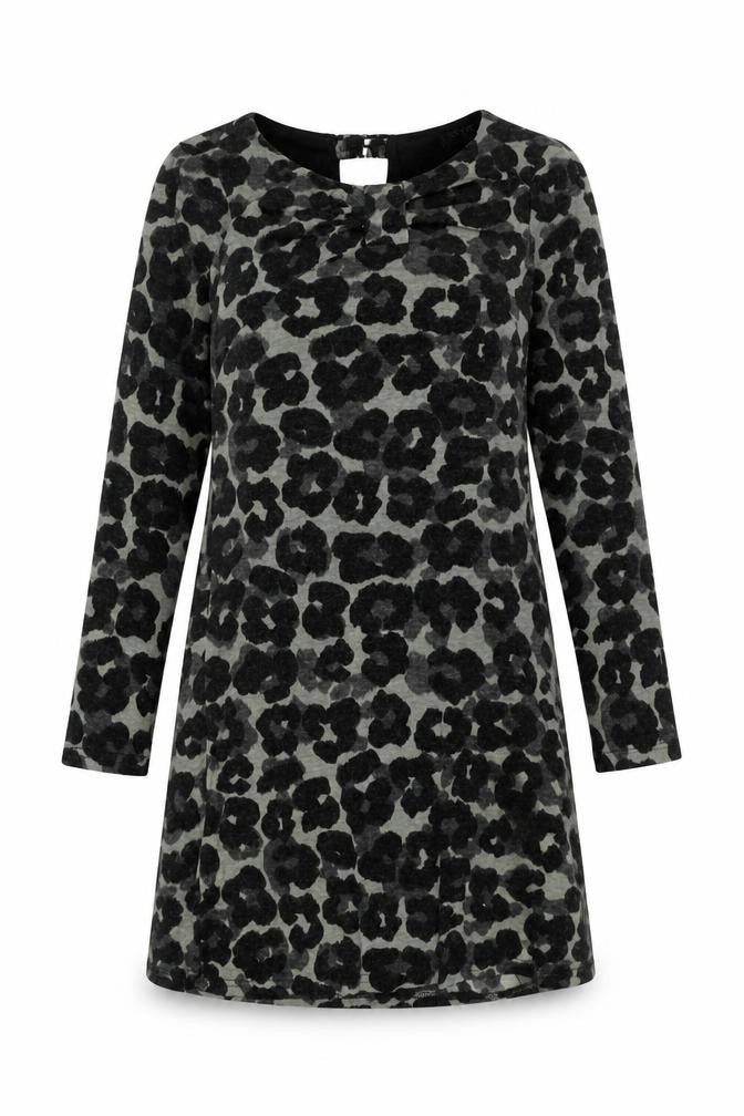 Vegas Womens Black Animal Print Acrylic A-Line Size S Round Neck Pullover - Leopard Pattern Size S/M