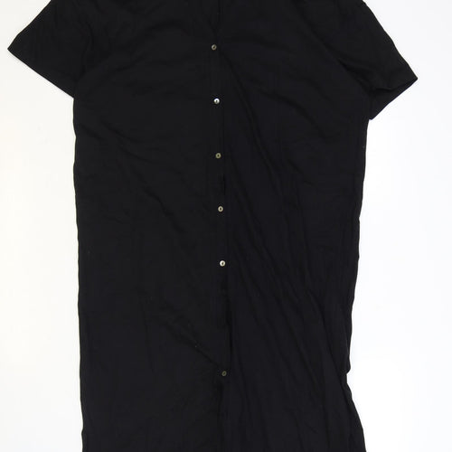 H&M Womens Black 100% Cotton T-Shirt Dress Size M V-Neck Button