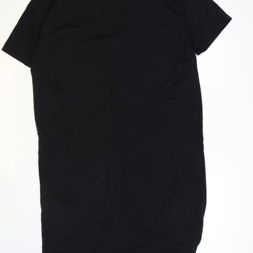 H&M Womens Black 100% Cotton T-Shirt Dress Size M V-Neck Button