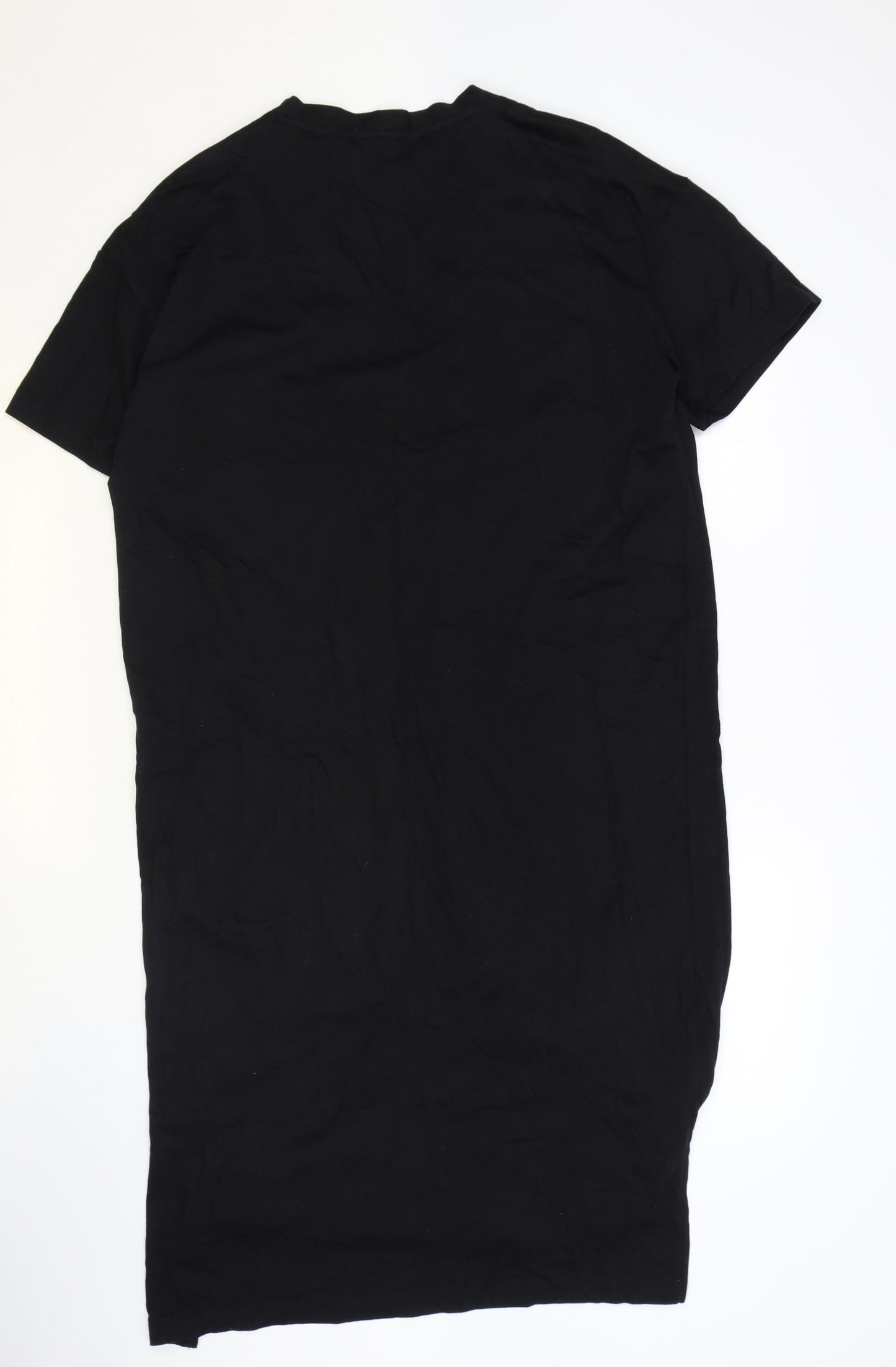 H&M Womens Black 100% Cotton T-Shirt Dress Size M V-Neck Button