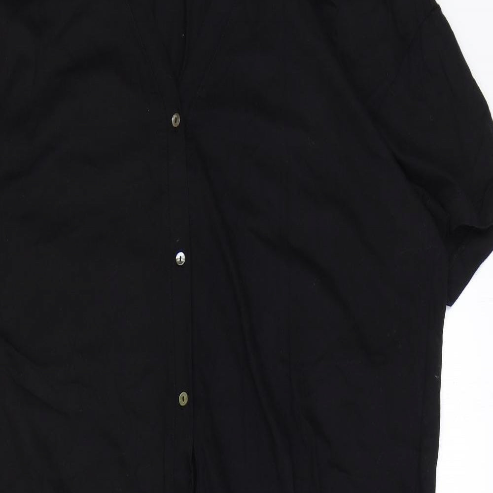 H&M Womens Black 100% Cotton T-Shirt Dress Size M V-Neck Button