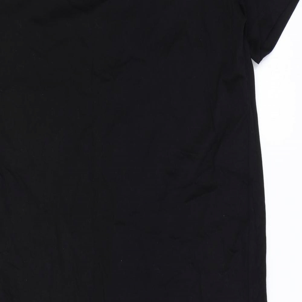 H&M Womens Black 100% Cotton T-Shirt Dress Size M V-Neck Button