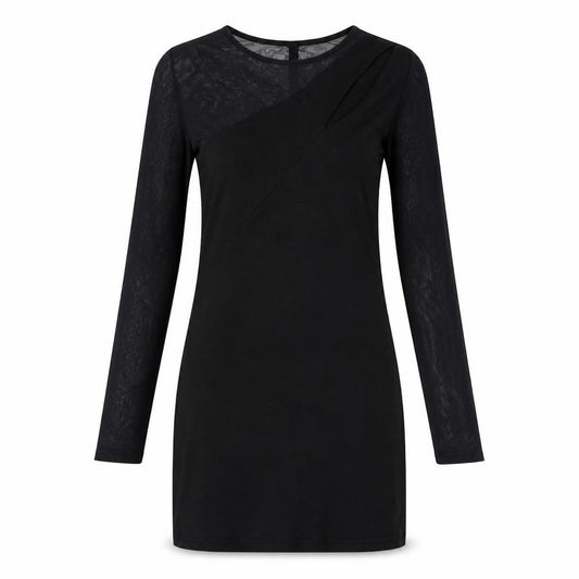 Front view of H&M women’s black herringbone polyester a-line, size UK 8, round neck pullover
