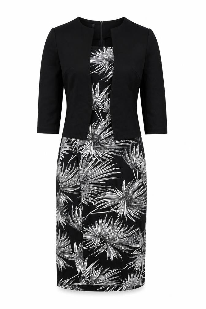 Homeeye Womens Black Floral Polyester A-Line Size 10 Square Neck Zip