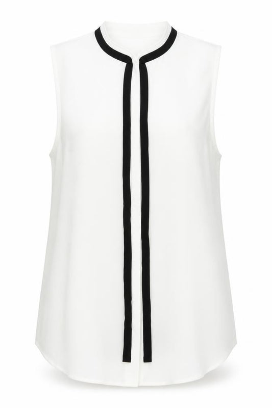 Front view of H&M women’s ivory polyester basic button-up, size UK 8, round neck