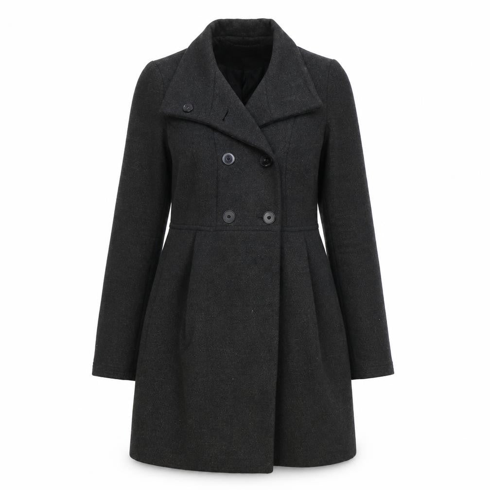 Front view of Zara women’s grey overcoat coat, size XS, button
