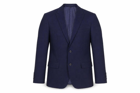 Front view of Marks & Spencer men’s blue polyester jacket suit jacket, size 40, regular