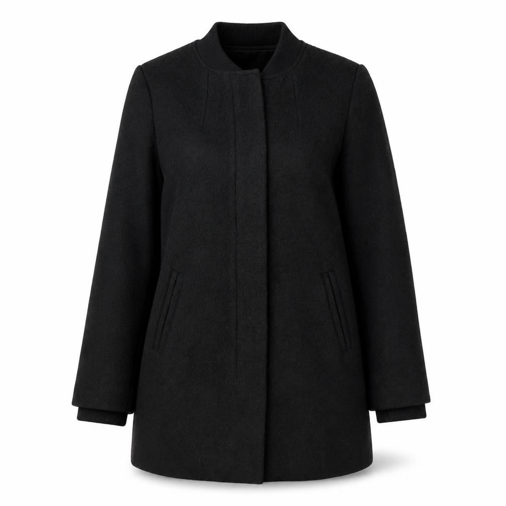 Front view of Divided women’s black overcoat coat, size S, zip