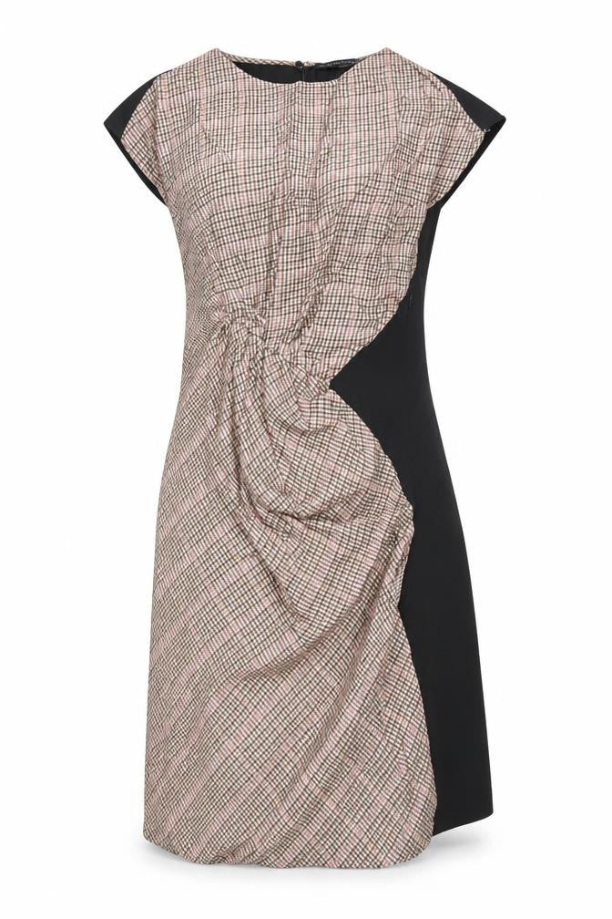 Front view of Zara women’s black plaid polyester trapeze & swing, size S, round neck zip
