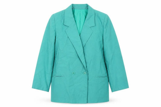 Front view of Belvoir Connections women’s green jacket blazer, size L, button