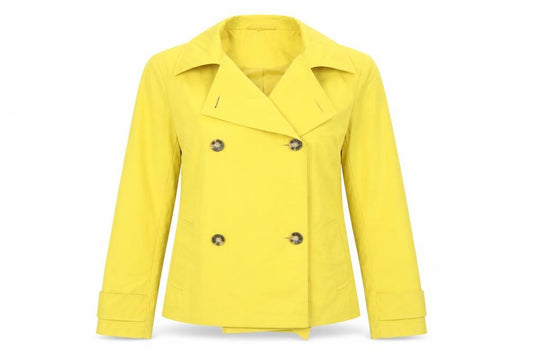 Front view of Marks & Spencer women’s yellow jacket, size UK 6, button