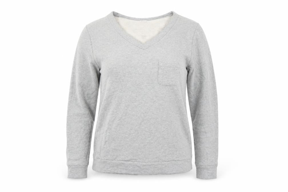 Front view of La Redoute women’s grey cotton pullover sweatshirt, size UK 10, pullover