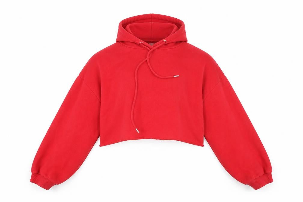 Front view of Rising women’s red cotton pullover hoodie, size L, pullover