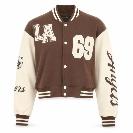 Front view of Fashion Us women’s brown jacket, size UK 12, button - la